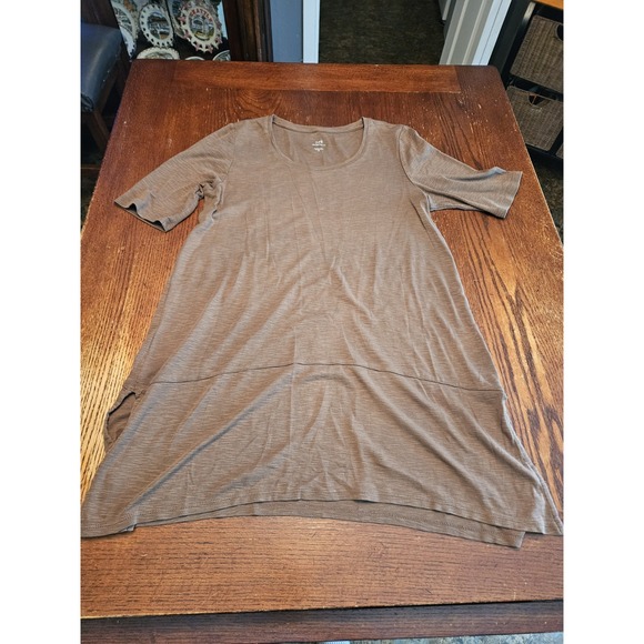 J Jill Brown Short Sleeve Pima Dipped Hem Tunic Top Med. Tall  Soft Stretch(A419 - Picture 1 of 7